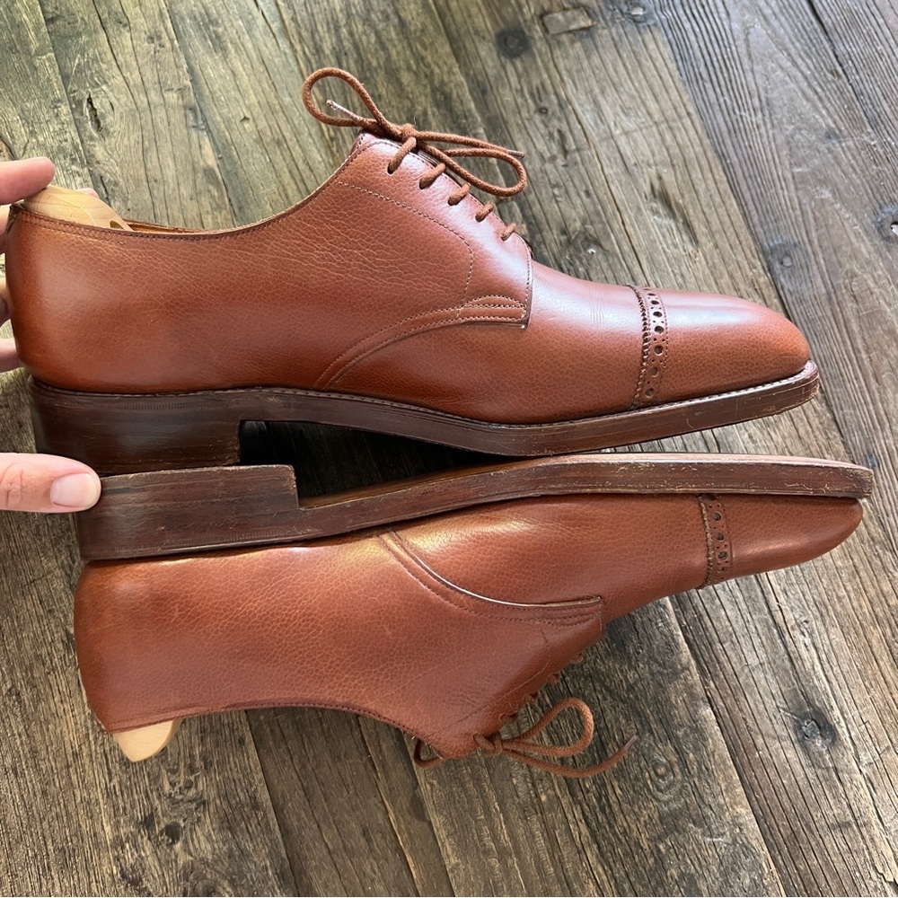 John Lobb Russel Derby Brown Leather Cap Toe Dress Shoe - Picture 6 of 12